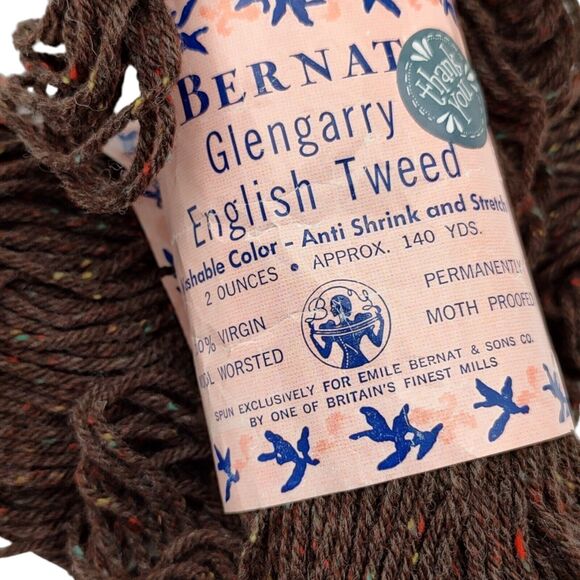 Bernat Glengarry English Tweed Yarn #6818 Walnut BR 100% Virgin Wool 140yds x2 - Picture 4 of 7